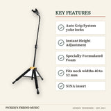 Hercules GS414B PLUS Auto Grip System Single Guitar Stand key features auto grip system yoke locks instant height adjustment specially formulated foam fits neck widths 40 to 52 mm nina insert