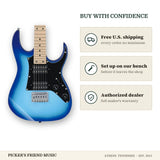 Free shipping and authorized dealer warranty for Ibanez GRGM21 GIO Mikro Electric Guitar Blue Burst
