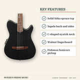 Ibanez TOD10N Tim Henson Signature Nylon-String Acoustic-Electric Guitar Transparent Black Flat key features solid sitka spruce top sapele back and sides c-shaped nyatoh neck walnut fingerboard fishman sonicore pickup