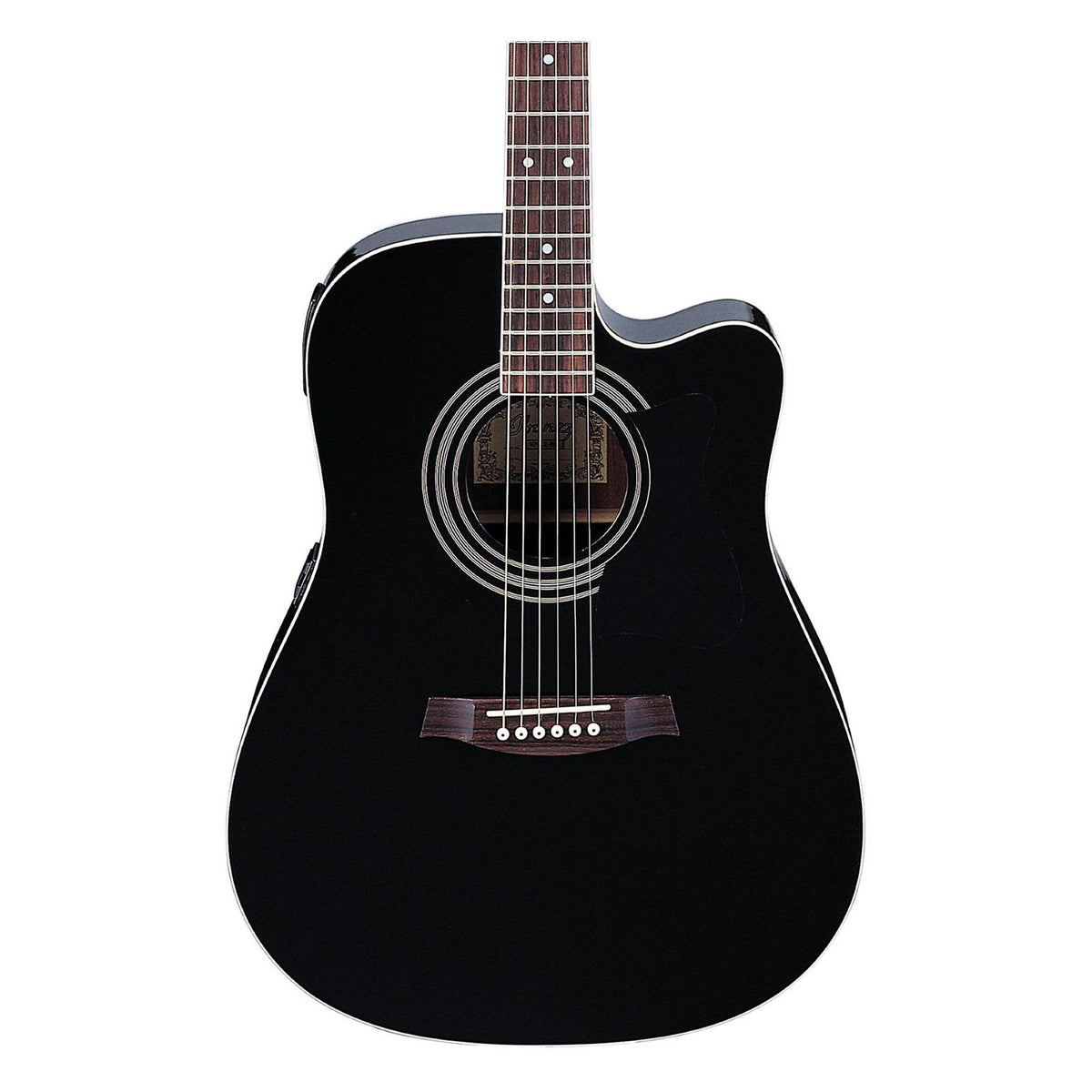 Ibanez V70CE Dreadnought Cutaway Acoustic-Electric Guitar Black on white background