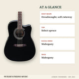 Ibanez V70CE Dreadnought Cutaway Acoustic-Electric Guitar Black at a glance body shape top back & sides neck