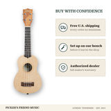 Free shipping and authorized dealer warranty for Kala KA-15S-S Satin Spruce Top Mahogany Soprano Ukulele