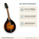 Free shipping and authorized dealer warranty for Kentucky KM-150 Standard A-Style Mandolin with Gig Bag Vintage Sunburst