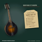 Kentucky KM-250 Deluxe A-Style Mandolin with Gig Bag Vintage Sunburst hand set up in Athens Tennessee before it ships