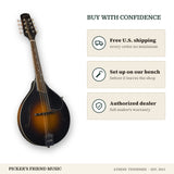 Free shipping and authorized dealer warranty for Kentucky KM-250 Deluxe A-Style Mandolin with Gig Bag Vintage Sunburst