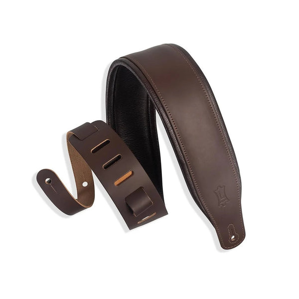 Levy's M26PD 3 Inch Padded Top Grain Leather Guitar Strap Dark Brown