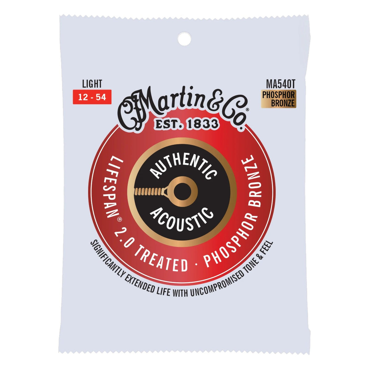 Martin MA540T Authentic Acoustic Lifespan 2.0 Treated Phosphor Bronze Guitar Strings Light 12-54 on white background