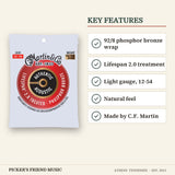 Martin MA540T Authentic Acoustic Lifespan 2.0 Treated Phosphor Bronze Guitar Strings Light 12-54 key features 92/8 phosphor bronze wrap lifespan 2.0 treatment light gauge 12-54 natural feel made by c.f. martin