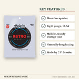 Martin MM12 Retro Monel Acoustic Guitar Strings Light 12-54 key features monel wrap wire light gauge 12-54 mellow woody vintage tone naturally long lasting made by c.f. martin