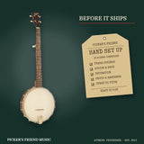 Recording King Dirty 30s 5-String Open Back Banjo hand set up in Athens Tennessee before it ships