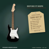 Squier Mini Stratocaster Electric Guitar Black hand set up in Athens Tennessee before it ships