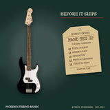 Squier Sonic Precision Bass Guitar Black hand set up in Athens Tennessee before it ships