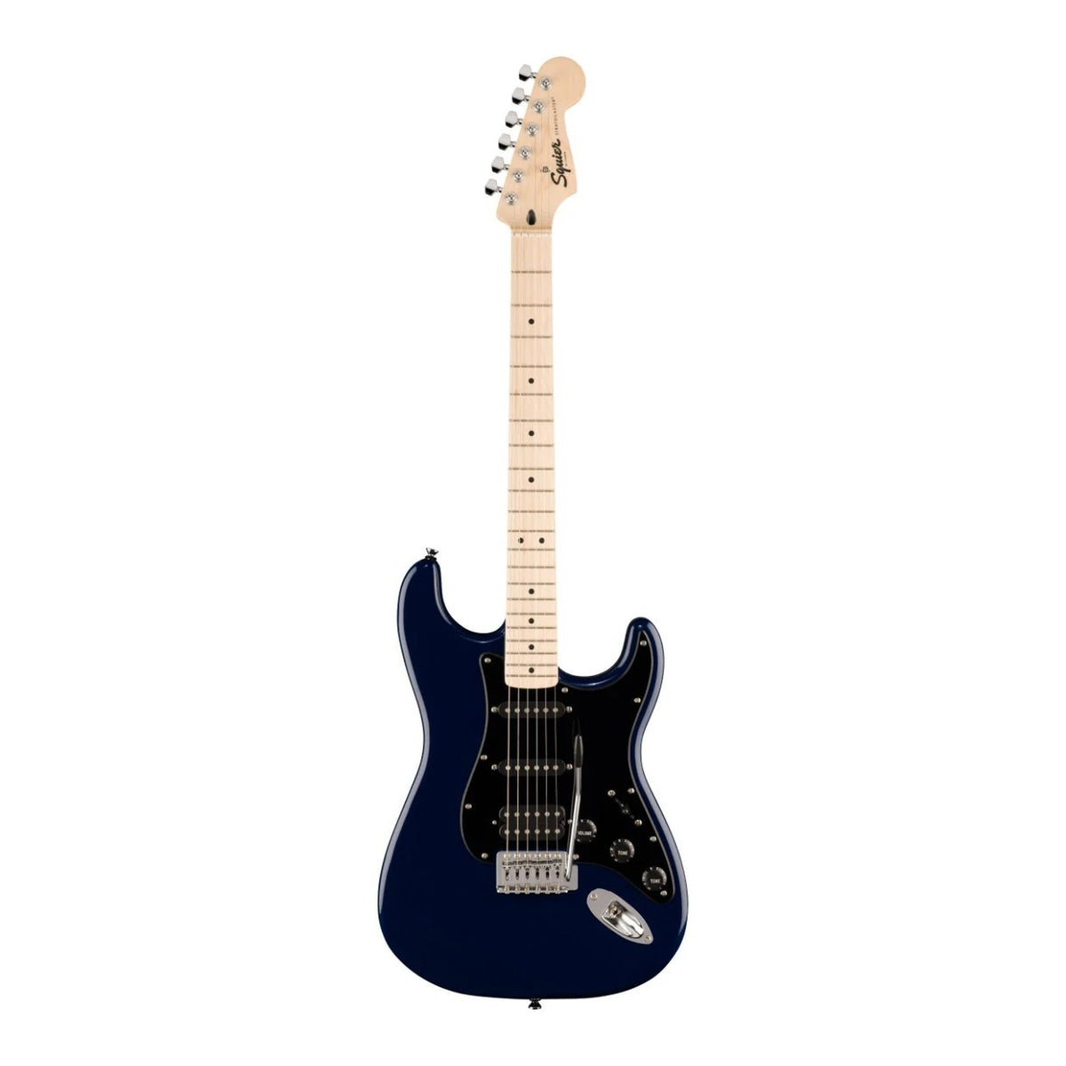 Squier Sonic Stratocaster HSS Electric Guitar Midnight Blue on white background
