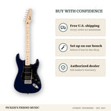 Free shipping and authorized dealer warranty for Squier Sonic Stratocaster HSS Electric Guitar Midnight Blue