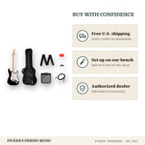 Free shipping and authorized dealer warranty for Squier Sonic Stratocaster Electric Guitar Pack with Frontman 10G Amp Black