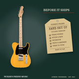 Squier Sonic Telecaster Electric Guitar Butterscotch Blonde hand set up in Athens Tennessee before it ships