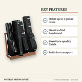 String Swing CC29 Folding Guitar Case Rack Ash key features holds up to 5 guitar cases handcrafted hardwood furniture-quality finish folds for transport