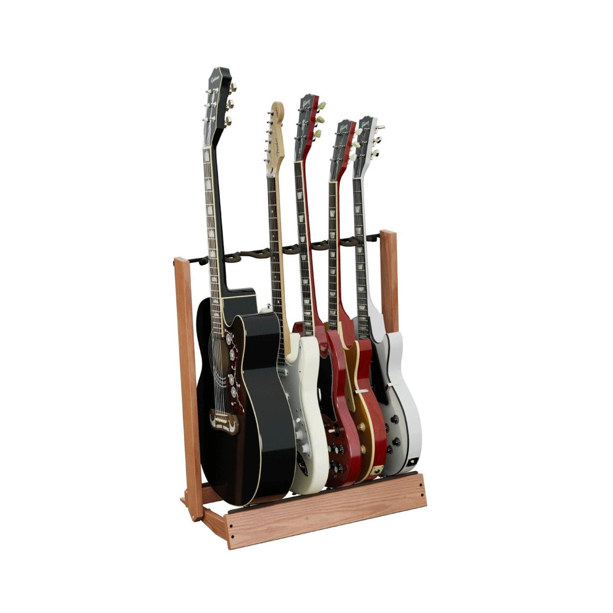 String Swing CC34 Side-Loading Hardwood Guitar Floor Rack Oak on white background