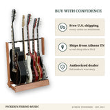 Free shipping and authorized dealer warranty for String Swing CC34 Side-Loading Hardwood Guitar Floor Rack Oak