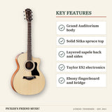 Taylor 114ce Grand Auditorium Acoustic-Electric Guitar with Gig Bag Natural key features grand auditorium body solid sitka spruce top layered sapele back and sides taylor es2 electronics ebony fingerboard and bridge