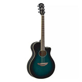 Yamaha APX600 Thinline Acoustic-Electric Guitar Oriental Blue Burst on white background