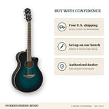 Free shipping and authorized dealer warranty for Yamaha APX600 Thinline Acoustic-Electric Guitar Oriental Blue Burst