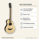 Yamaha APXT2 3/4-Size Thinline Acoustic-Electric Guitar with Gig Bag Natural key features 3/4-size thinline cutaway body spruce top rosewood fingerboard system68 preamp gig bag included