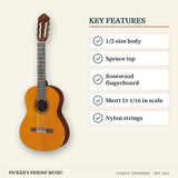 Yamaha CGS102AII 1/2-Size Classical Guitar Natural key features 1/2-size body spruce top rosewood fingerboard short 21 1/16 in scale nylon strings
