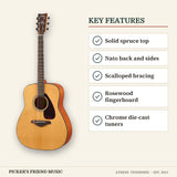 Yamaha FG800J Dreadnought Acoustic Guitar Natural key features solid spruce top nato back and sides scalloped bracing rosewood fingerboard chrome die-cast tuners