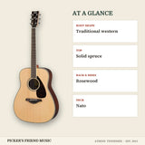 Yamaha FG830 Dreadnought Acoustic Guitar Natural at a glance body shape top back & sides neck