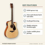 Yamaha FGX800C Dreadnought Cutaway Acoustic-Electric Guitar Natural key features solid spruce top nato and okume back and sides scalloped bracing single cutaway dreadnought under-saddle piezo pickup