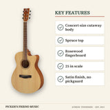 Yamaha FS400C Concert Cutaway Acoustic Guitar Natural Satin key features concert-size cutaway body spruce top rosewood fingerboard 25 in scale satin finish no pickguard