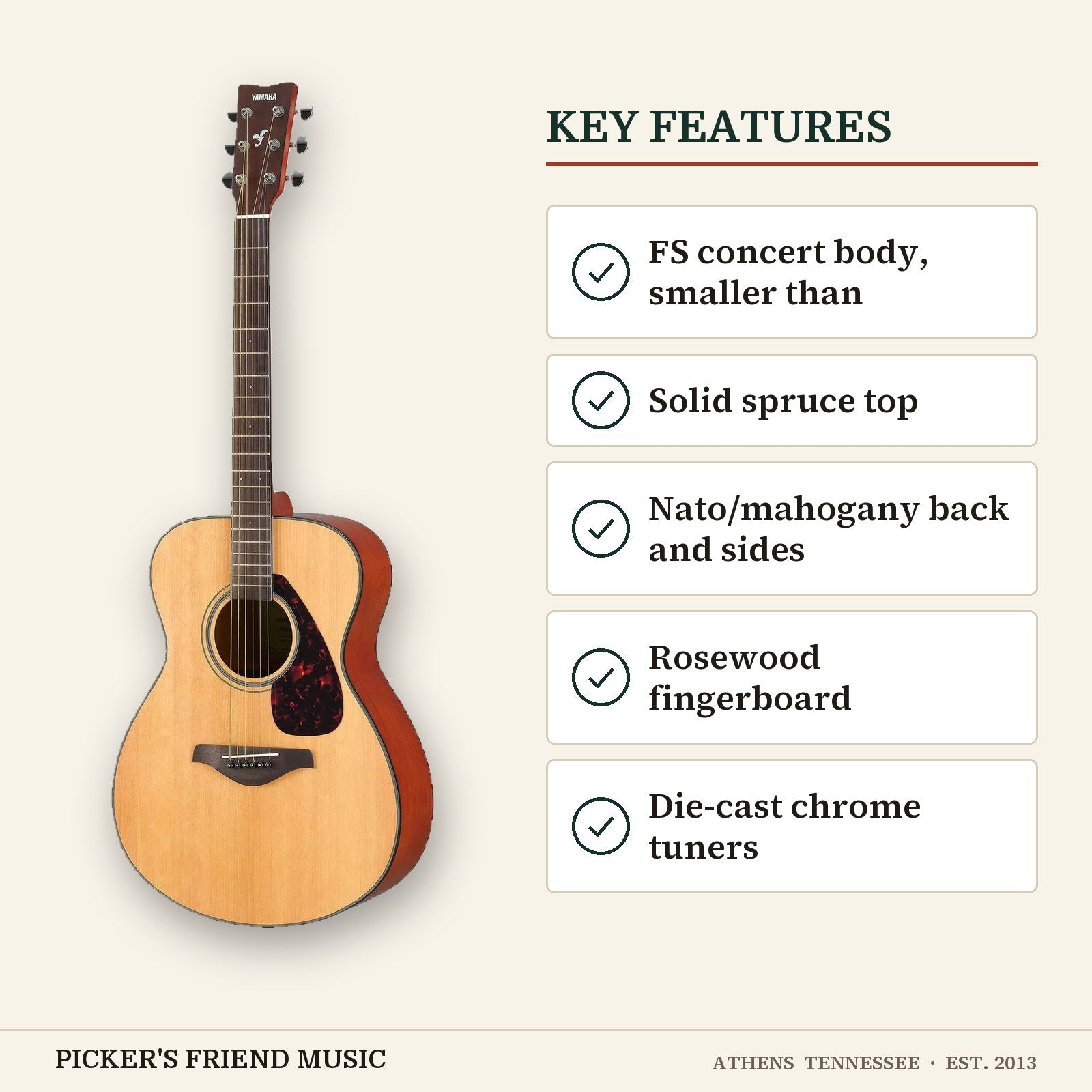 Yamaha FS800J Concert Acoustic Guitar Natural