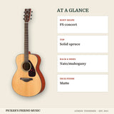 Yamaha FS800J Concert Acoustic Guitar Natural at a glance body shape top back & sides neck finish