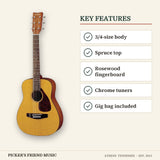 Yamaha JR1 3/4-Size Acoustic Guitar with Gig Bag Natural key features 3/4-size body spruce top rosewood fingerboard chrome tuners gig bag included