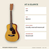 Yamaha JR1 3/4-Size Acoustic Guitar with Gig Bag Natural at a glance size top back & sides fingerboard