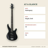 Yamaha TRBX174 4-String Electric Bass Guitar Black at a glance body neck fingerboard radius frets